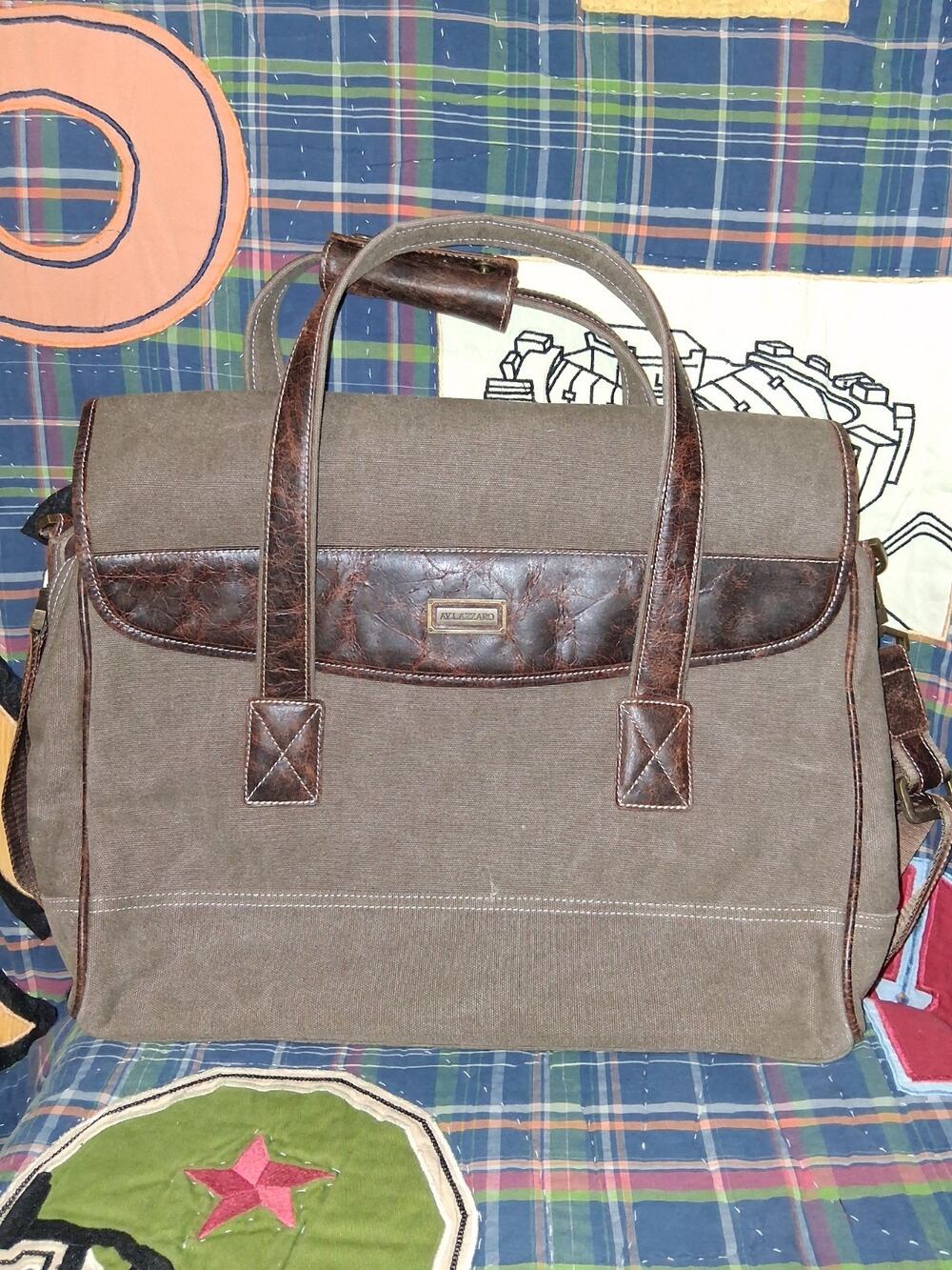 Vintage A. Lazzaro Canvas Leather Laptop Briefcase Messenger Bag Travel Carry On